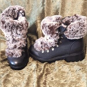 Steve Madden Mammoth faux fur lined hiking winter boots shoe black women 7